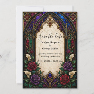Invitación Catedral de vidrio emplomado de rosa gótica de bod