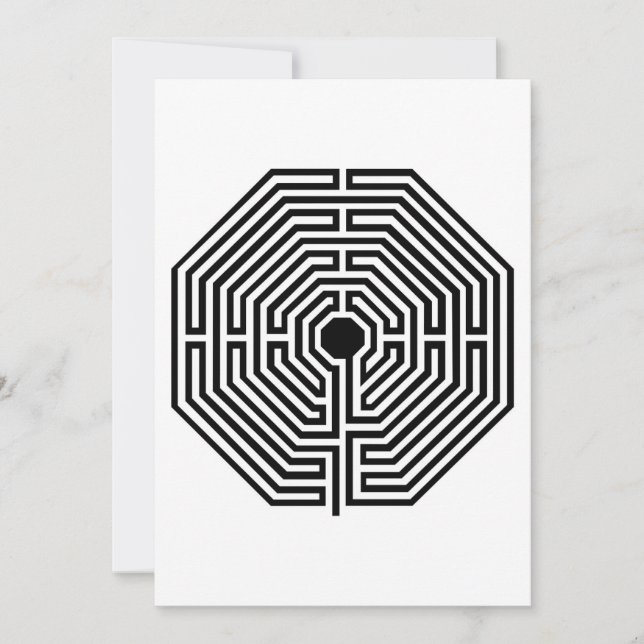Invitación Catedral del Laberinto de Amiens en blanco y negro (Anverso)