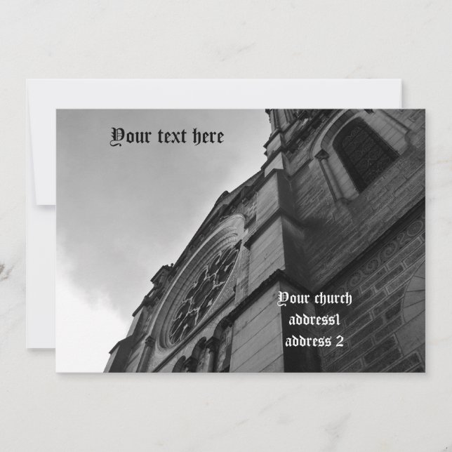 Invitación Catedral gótica en blanco y negro (Anverso)