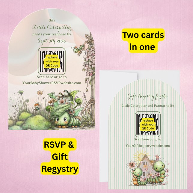 Invitación Caterpillar Baby Shower QR Code RSVP/Gift Registry (Subido por el creador)