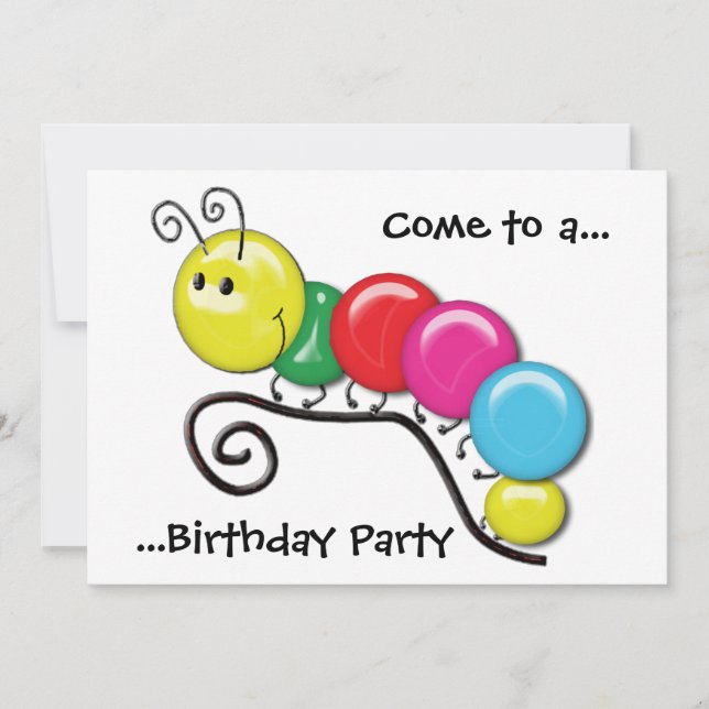 Invitación Caterpillar en una fiesta de cumpleaños de la (Anverso)