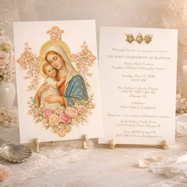 Invitación Catholic Baptism Christening Mary Jesus (Subido por el creador)