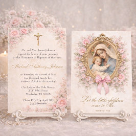 Invitación Catholic Baptism Christening Mary Jesus Roses