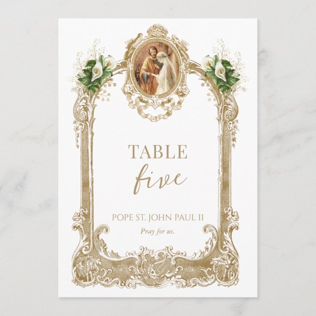 Invitación Catholic Saint Wedding Table Number  (Anverso)