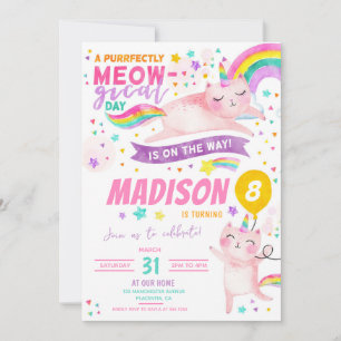 Invitación Caticorn Cumpleaños Party Cat unicorn arco iris