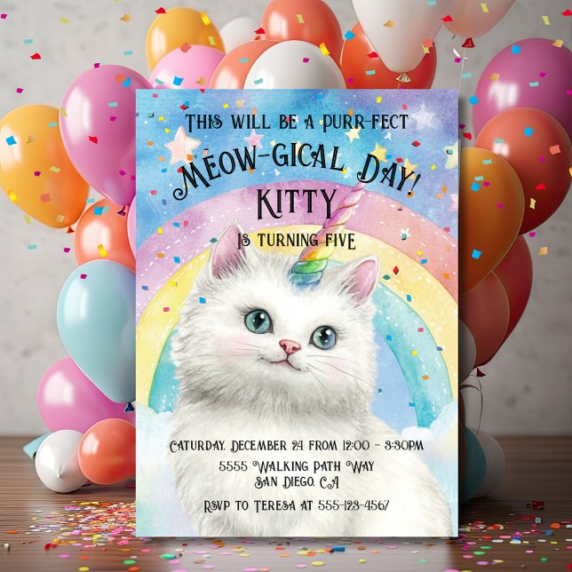 Invitación Caticorn Kittycorn Magic Cat fiesta de cumpleaños (Subido por el creador)