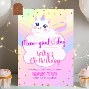 Invitación Caticorn Rainbow Chica Birday
