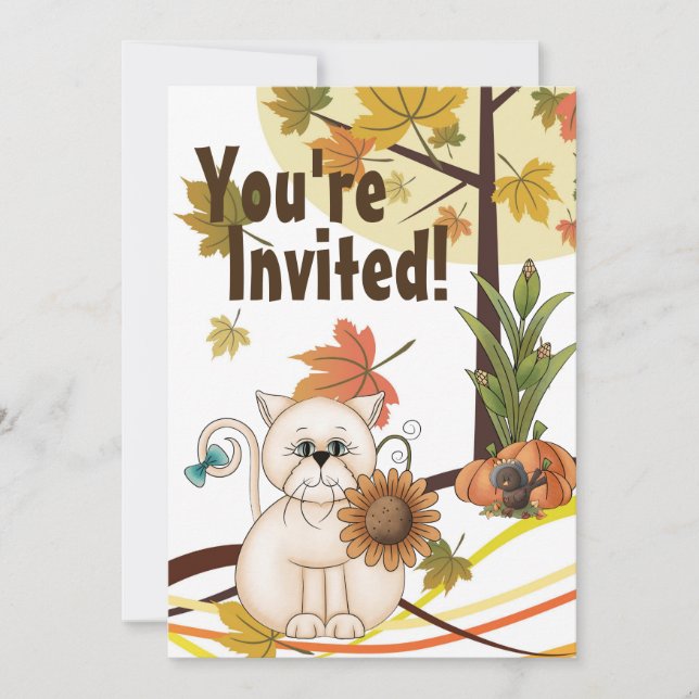 Invitación Cato lindo y fiesta de cumpleaños de otoño con gir (Anverso)