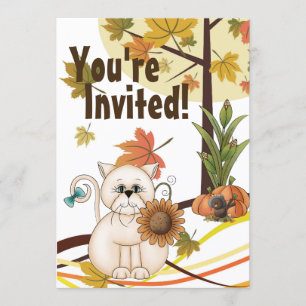 Invitación Cato lindo y fiesta de cumpleaños de otoño con gir