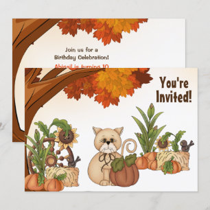 Invitación Cato y calabaza lindo Cumpleaños de otoño