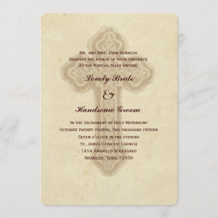 Invitación católica cruzada antigua de la boda de