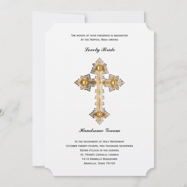 Invitación católica cruzada de la boda del oro (Anverso)