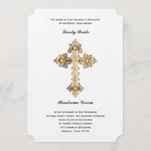 Invitación católica cruzada de la boda del oro