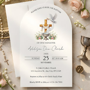 Invitación Católica de Bautismo del Arco Elegante