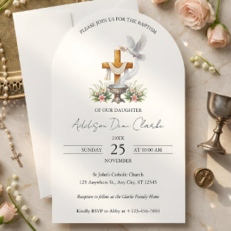 Invitación Católica de Bautismo del Arco Elegante