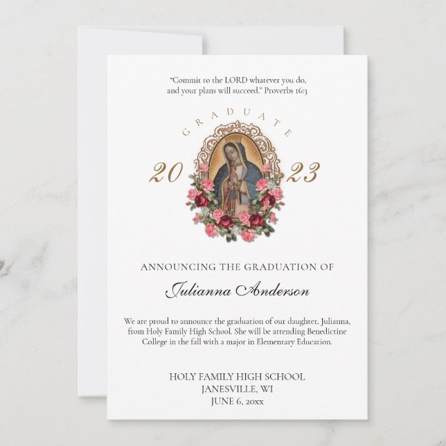 Invitación Católica de Graduación de Guadalupe (Anverso)