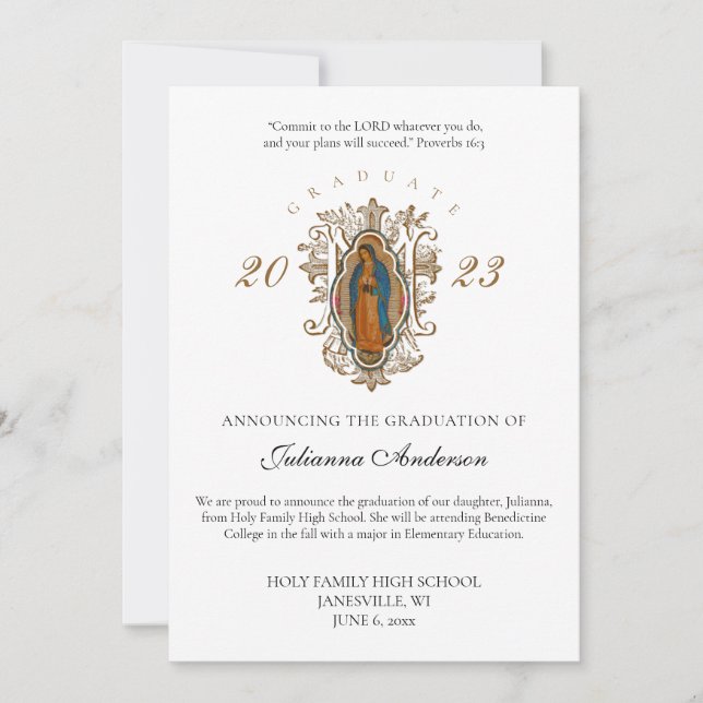 Invitación Católica de Graduación de Guadalupe (Anverso)