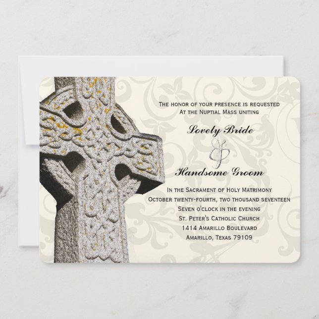 Invitación católica de piedra de la boda de la (Anverso)
