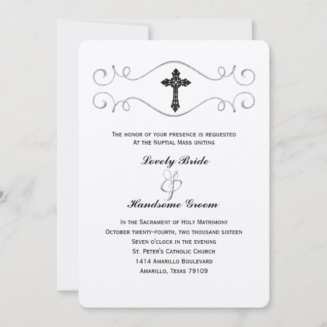 Invitación católica elegante de la boda de la cruz (Anverso)
