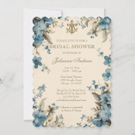 Invitación Católica Floral Azul Bridal Shower Marian Cross