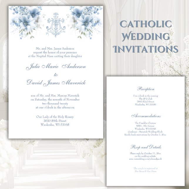 Invitación Católica Floral Azul Religiosa María Boda (Subido por el creador)