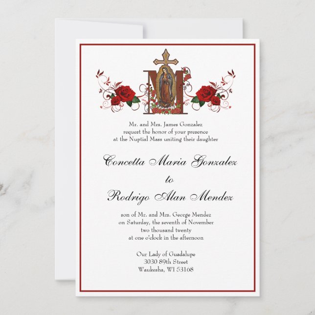 Invitación Católica Guadalupe Boda de las Rosas Rojas (Anverso)
