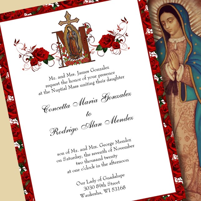 Invitación Católica Guadalupe Religiosa Boda de Rosas Rojas (Subido por el creador)