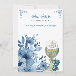 Invitación Católica Santa Comunión Dusty Blue Floral