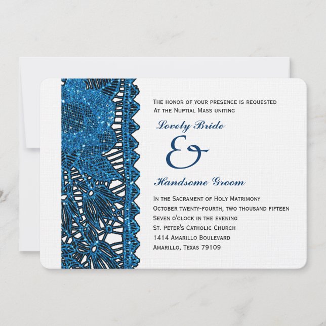 Invitación católica Spangled azul de la boda del (Anverso)