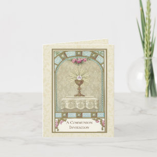 Invitación Católica Vintage Primera Comunión