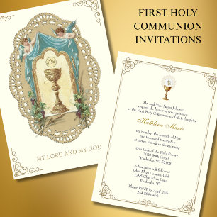 Invitación Católica Vintage Primera Comunión