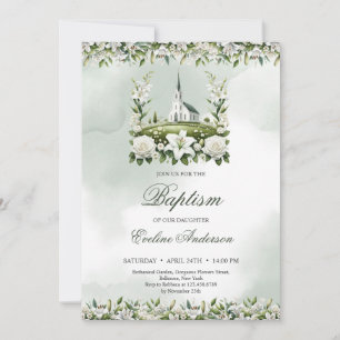 Invitación Católicas acuarelas y rosas Bautismo