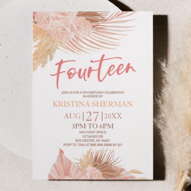 Invitación Catorce Boho Pink Floral 14th Birthday Party (Subido por el creador)