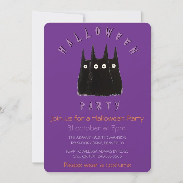 Invitación Cats d'Hallowen + spider (Anverso)