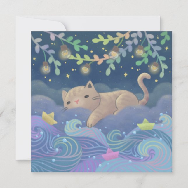 Invitación Cat's Dream Fantasy Illustration (Anverso)