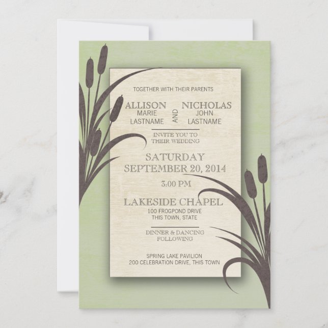 Invitación Cattails Green Lake Boda (Anverso)