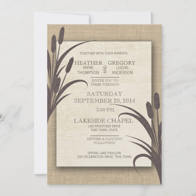 Invitación Cattails Rustic Lake Boda (Anverso)
