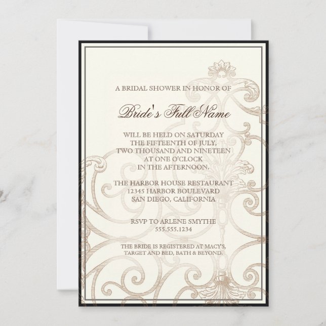 Invitación Cattleya Orchid Cream Black - Bridal Shower Invite (Anverso)