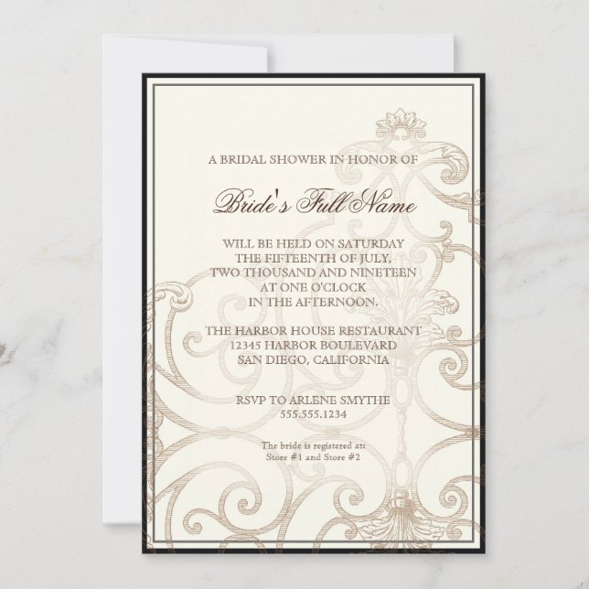 Invitación Cattleya Orchid Cream Black - Floral Bridal Shower (Anverso)