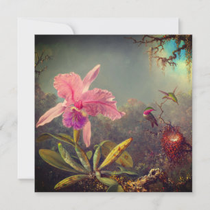 Invitación Cattleya Orchid y tres Hummingbirds Heade