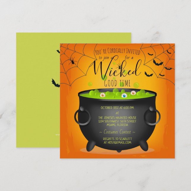 Invitación Cauldron de bruja (Anverso / Reverso)