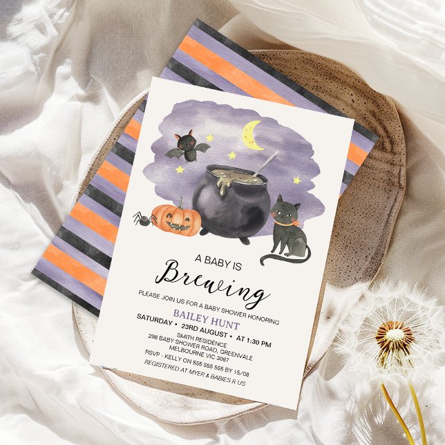 Invitación Cauldron Halloween Baby Está Preparando Baby Showe (Halloween Baby Is Brewing Baby Shower Invitation, Halloween Themed Gender Neutral Baby Shower Invite)