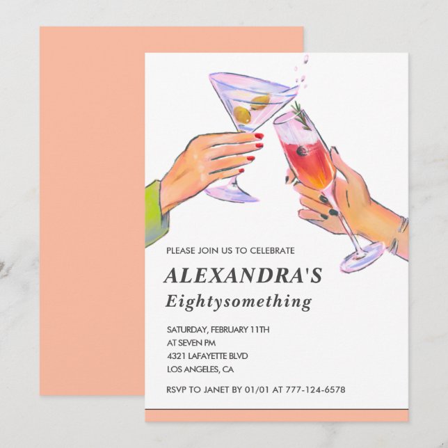 Invitación Cava de cóctel de oro rosa divertido cumpleaños 84 (Anverso / Reverso)