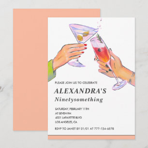 Invitación Cava de cóctel de oro rosa divertido cumpleaños 94