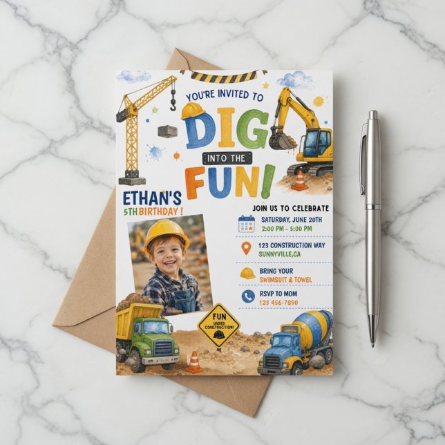 Invitación Cava En La Diversión Cumpleaños De Construcción Fo (Subido por el creador)