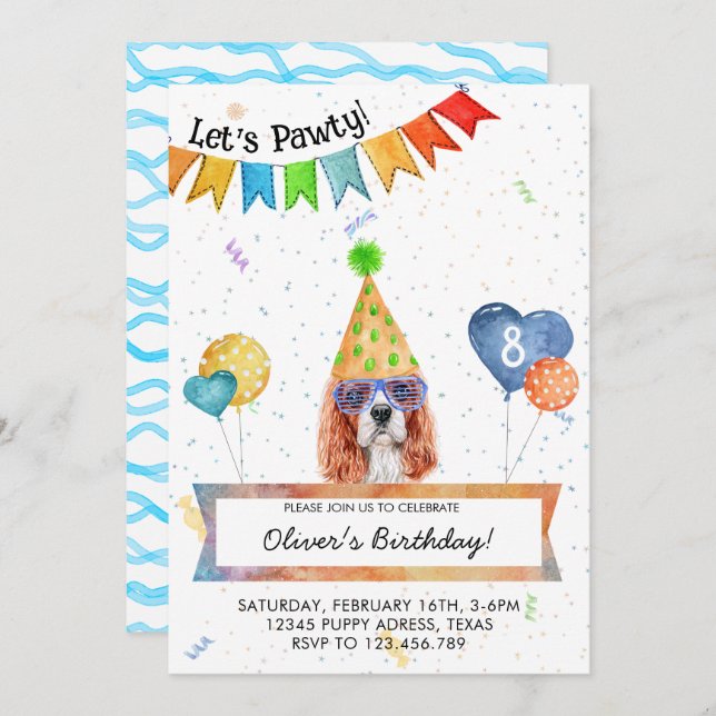 Invitación Cavalier Spaniel deja fiesta de cumpleaños de perr
