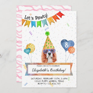 Invitación Cavalier Spaniel deja fiesta de cumpleaños de perr