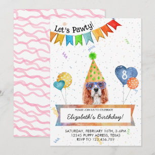 Invitación Cavalier Spaniel Deja Pawty Fiesta de Cumpleaños d