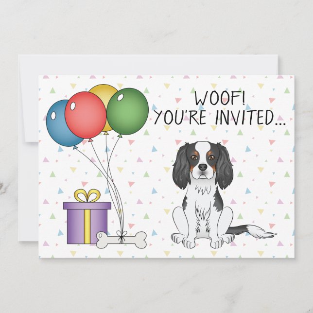 Invitación Cavalier Tricolor King Charles Spaniel - Cumpleaño (Anverso)