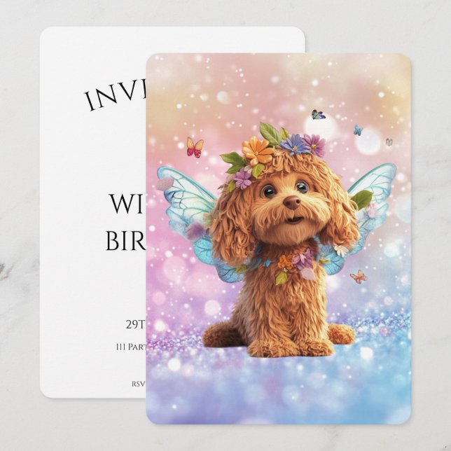 Invitación Cavapoo Cavoodle Angel Fairy Birthday (Anverso / Reverso)